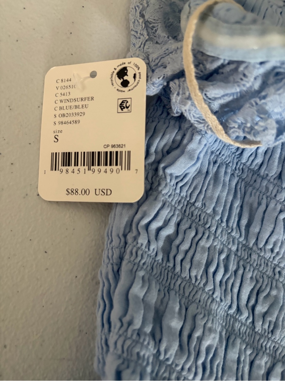 NWT. Free People Light Blue' Smocked Summer MiniDress - Picture 3 of 3